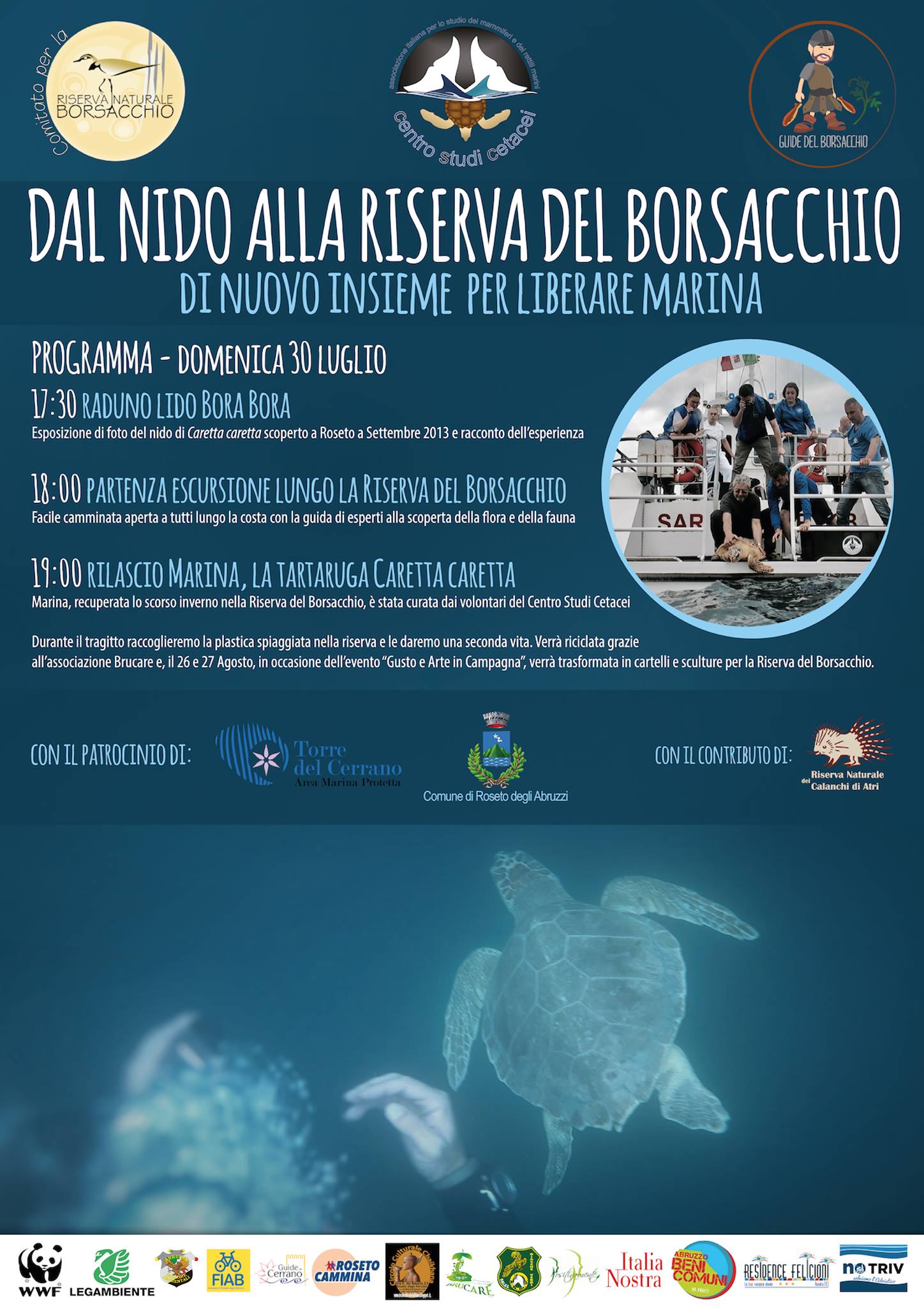 Roseto&Riserva del Borsacchio. Ecco un’escursione gratuita e rilascio di tartaruga marina