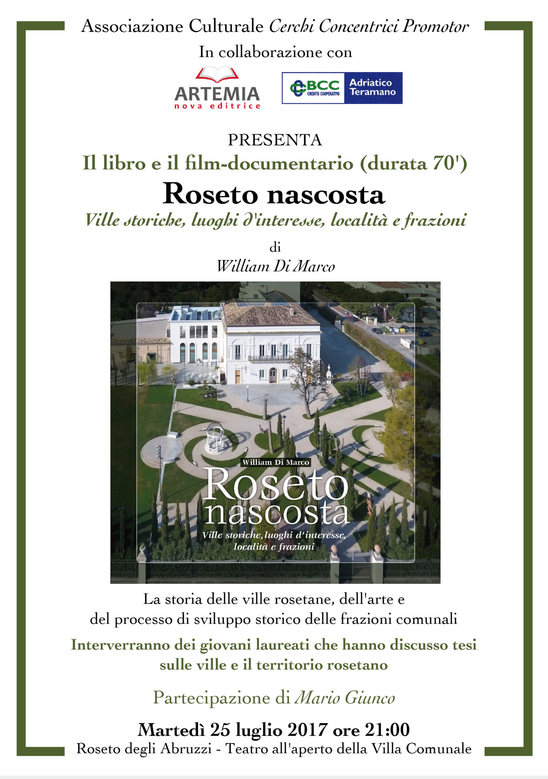 “Roseto Nascosta”: presentazione del nuovo libro e film di William Di Marco