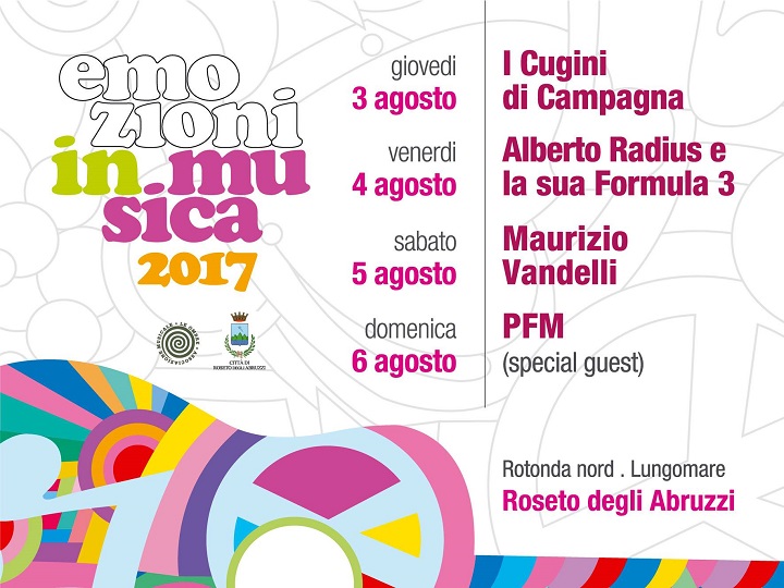 “Emozioni in Musica 2017”: a Roseto il Festival con il meglio del “beat italiano”. Il programma